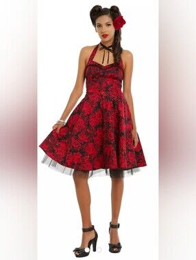 Hot Topic Red Floral Halter Fit & Flare Dress